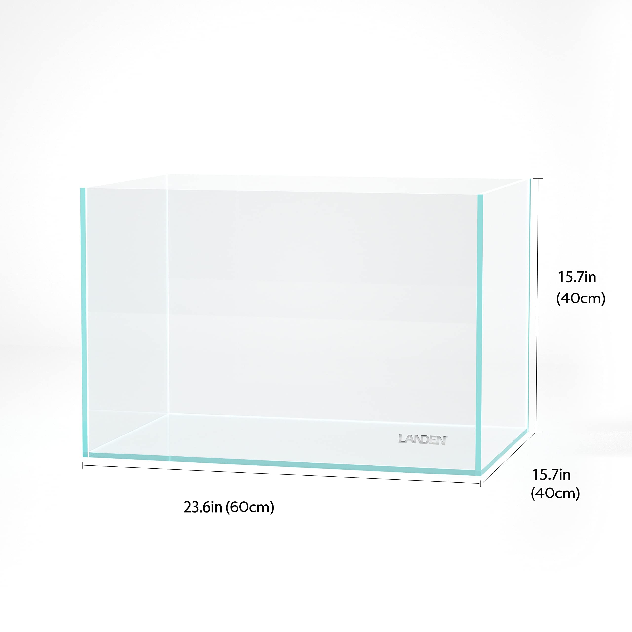 Landen 60P 23 Gallon Rimless Low Iron Aquarium Tank, W23.6  D15.7  H15.7 in(60x40x40cm) 8mm Thickness