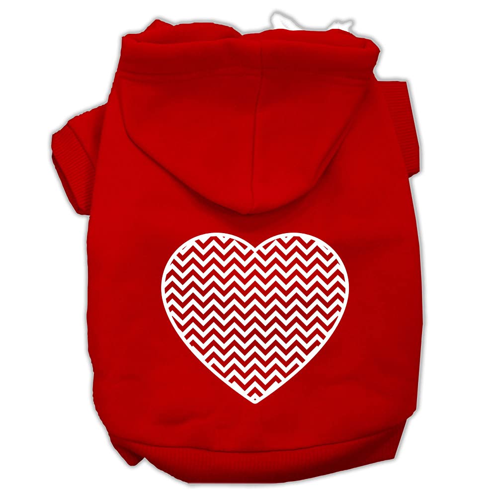 Pet Dog & Cat Hoodie Screen Printed, 'Chevron Heart' Red Xs (0-3 Lbs.)