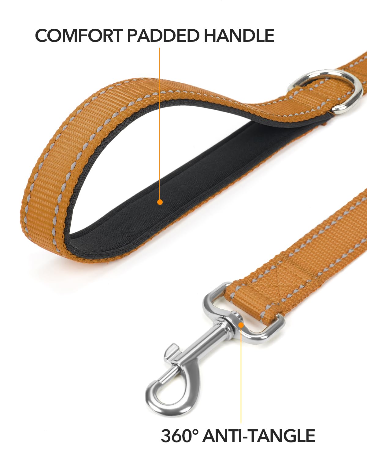 Taglory Nylon Dog Leash 6Ft, Soft Padded Handle Pet Reflective Leashes For Medium Large Dogs Walking & Training,Tan