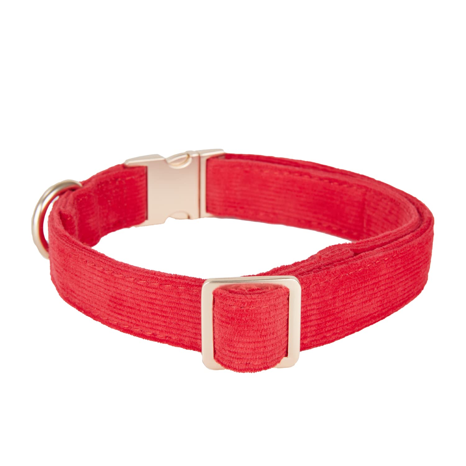 Petiry Soft Corduroy Fibric Dog Collar with High Grade Metal Buckle, for Large Dogs.(Red,Large:17-26'')