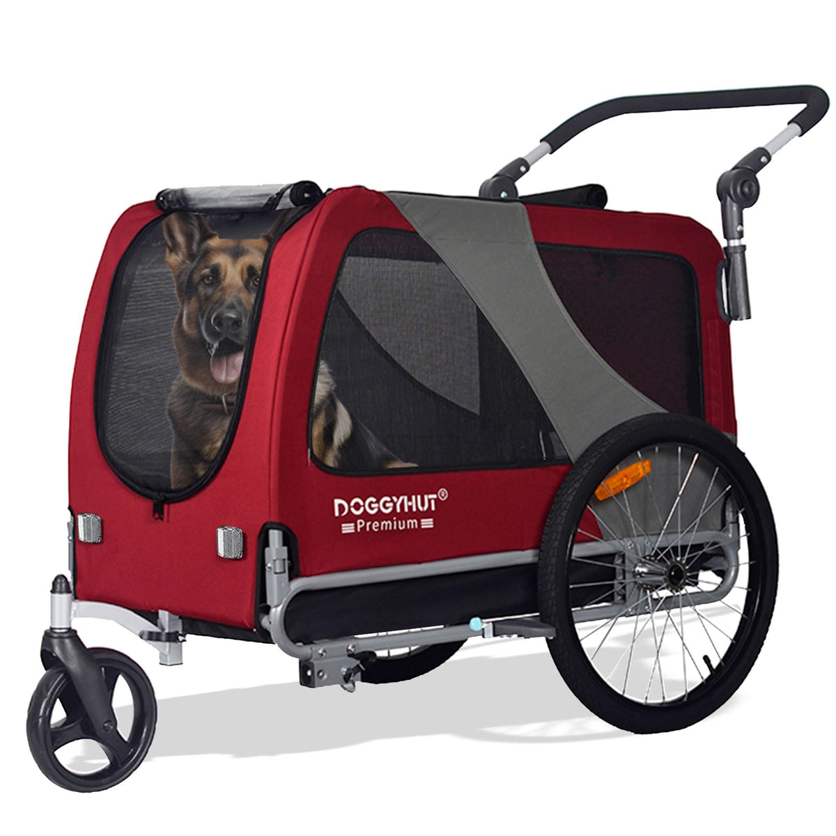 Doggyhut Premium Pet Bike Trailer & Stroller For Small,Medium Or Large Dogs,Bicycle Trailer For Dogs Up To 100 Lbs (Red, Xl)