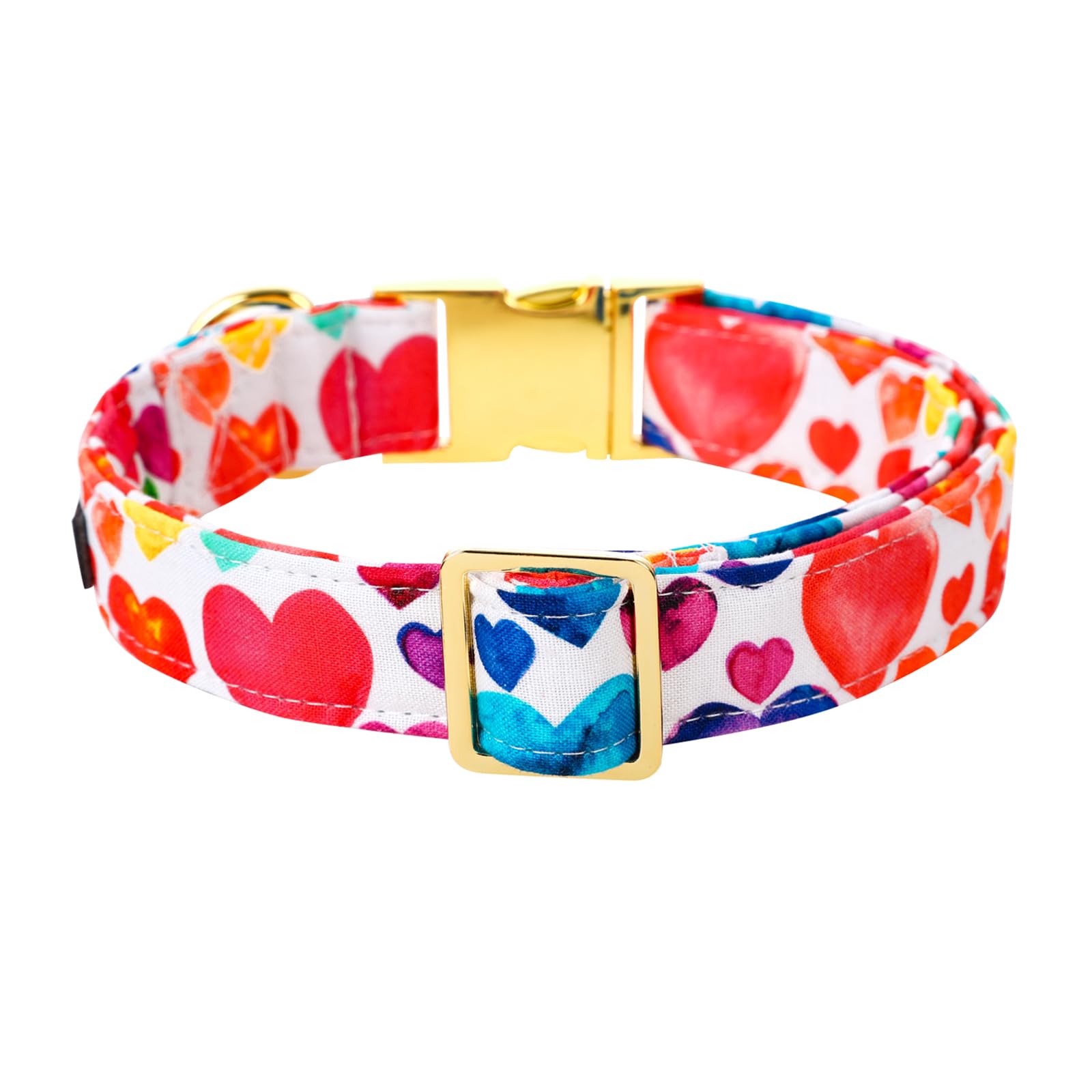 Lionet Paws Valentine Dog Collar, Heavy-Duty Cute Colorful Heart Pattern Pet Collar With Metal Buckle For Small Medium Dogs, Nec