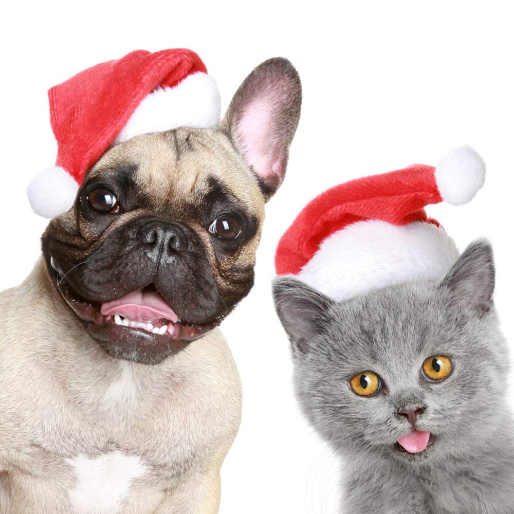 2 Pcs Pet Christmas Santa Hats Dog Cat Plush Xmas Red Hat Merry Christmas Caps Adjustable Puppy Kitten Headpiece Cosplay Costume