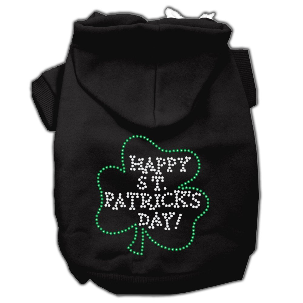 Pet Dog & Cat Hoodie Rhinestone, &quot;Happy St. Patrick's Day&quot; Black XS (0-3 lbs.)