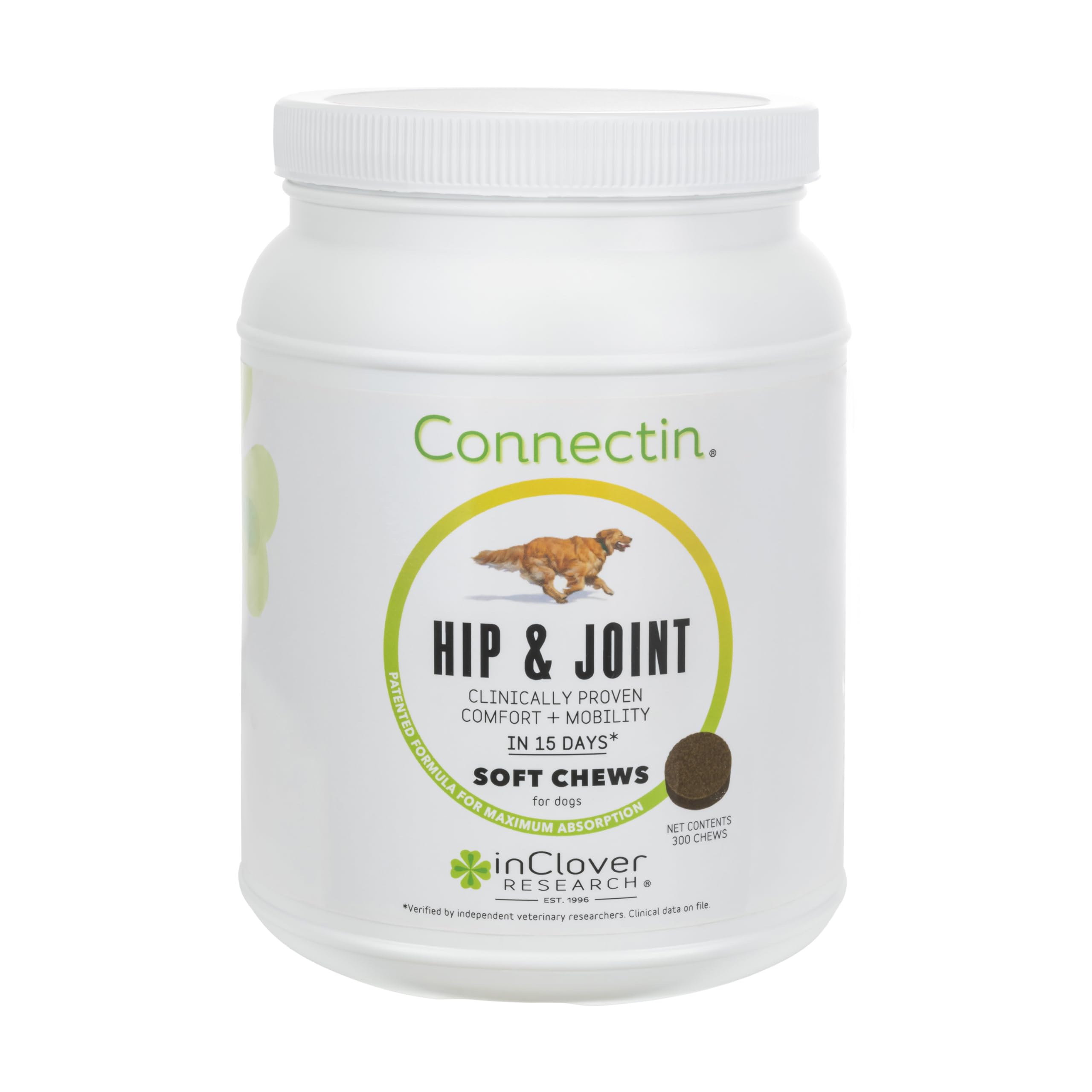 InClover Connectin Natural Hip & Joint Supplement for Dogs with Glucosamine, Chondroitin & Hyaluronic Acid - Soft Chew for Dog M