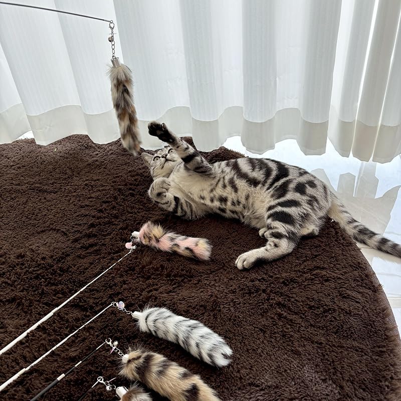 Cotdoog Cat Toys For Indoor Cats - Retractable Cat Dancer Wand With Fox Tail, Feather Teaser & Fishing Pole Toy, Luxurious Inter