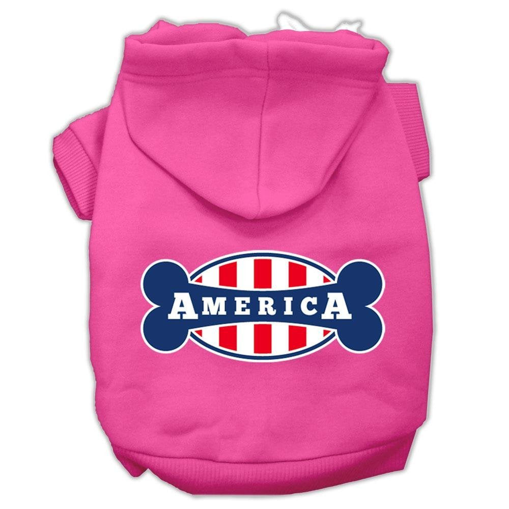 Pet, Dog & Cat Hoodie Screen Printed, 'Bonely In America' Bright Pink Xl (14-20 Lbs.)