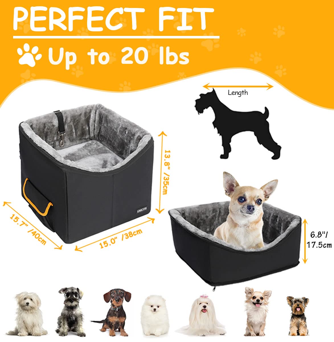 Unicitii Dog Car Seat For Small Dogs, Elevated Dog Booster Seat Pet Travel Carrier Bed For Car With Adjustable Straps Lookout Pe