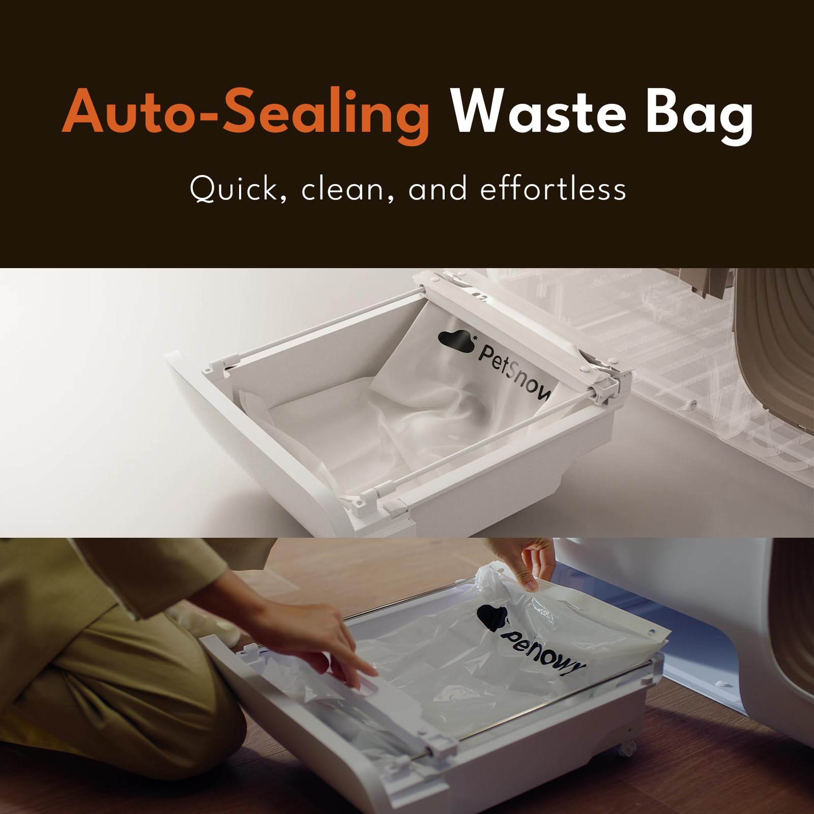 Petsnowy Automatic Cat Litter Box Self Cleaning With Zero Odor Control System, Auto-Packing Robot Litter Box With Smart App Control, Large Cats & Multiple Cats (2025 Premium Version)