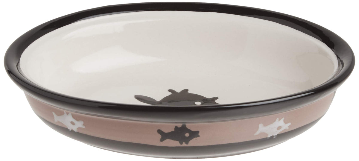 Petrageous 10070 Oval City Pets Stoneware Cat Bowl 6.25-Inch Wide And 1.5-Inch Tall Saucer With 1-Cup Capacity Is Dishwasher And Microwave-Safe For Small Cats Or Large Cats, Black And Brown