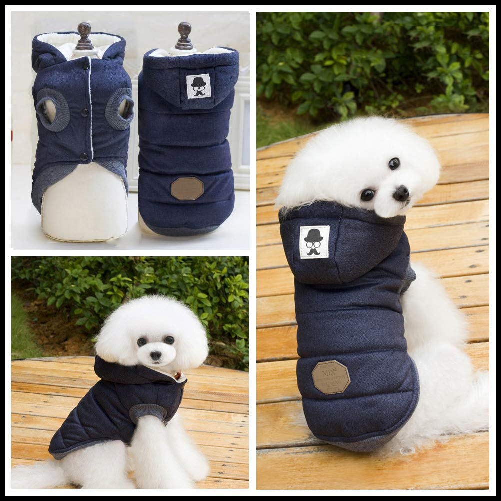 Dog Coat Rdc Pet Hoodie Cold Weather Coats Warm Dog Apparel Winter Thick Clothes Dog Cozy Jacket For Small Dog Medium Cat (M, B-Blue)