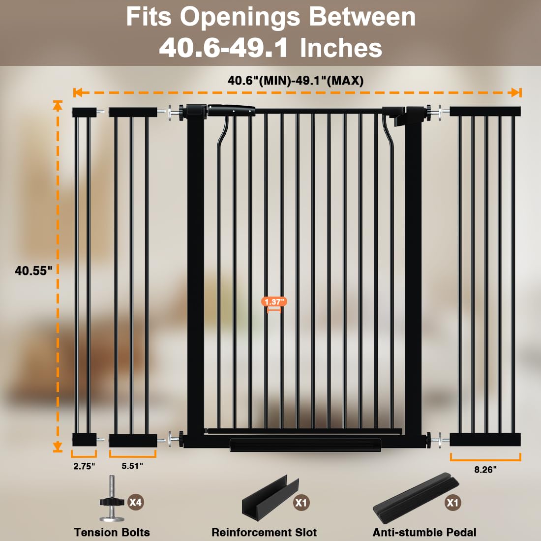 THEYFIRST 40.55'' Extra Tall Baby Gate for Doorways, 40.6-49.1 in Wide Dog Gate Indoor, Walk Through Tall Pet Gates No Drilling,