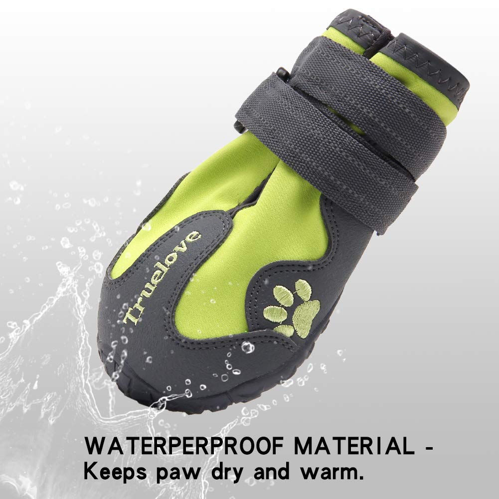 MOKCCI Dog Boots - Waterproof Shoes with Reflective Straps, Size 1 (Pack of 4), Green for Small to Large Dogs