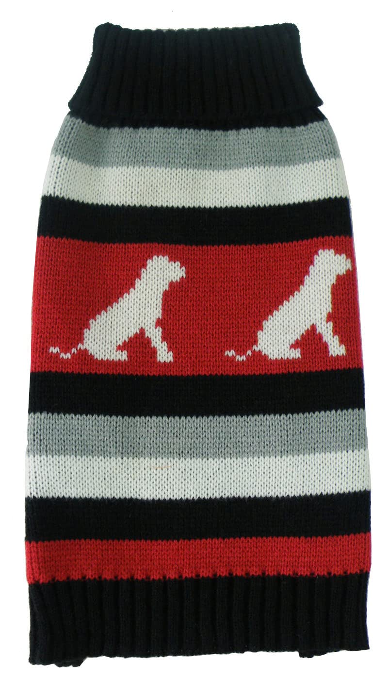 Pet Life Dog Patterned Fashion Striped Ribbed Turtle Neck Dog Sweater, MD