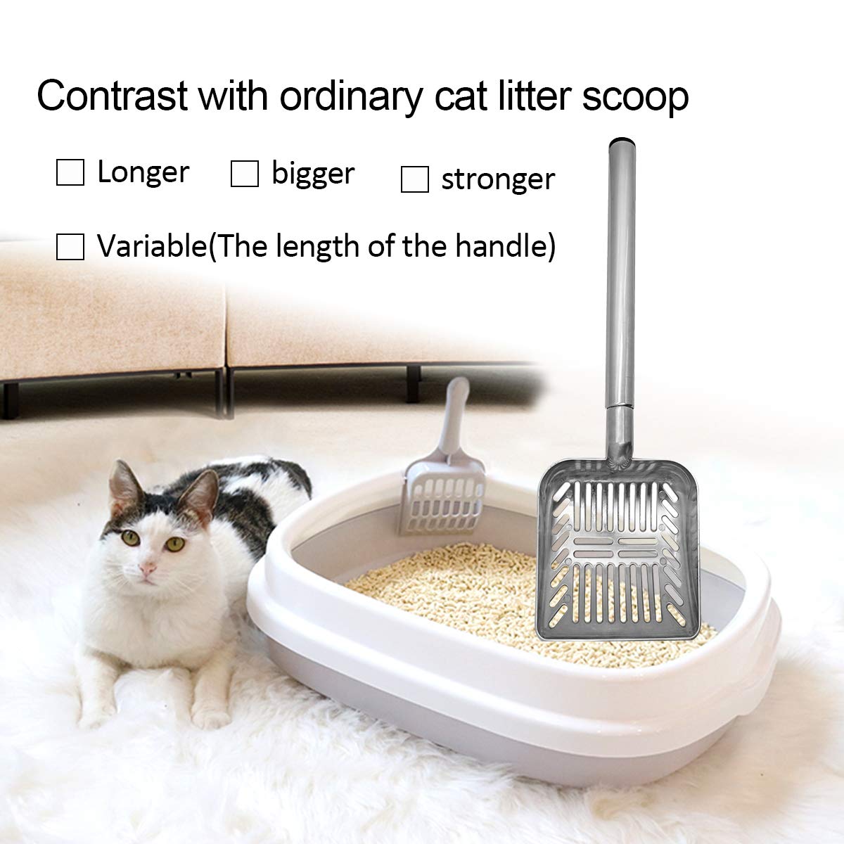 Toypopor Stainless Steel Cat Litter Scoop 23 Inches Telescoping Litter Scoop With Long Handle Perfect Scooper For Cats And Dogs
