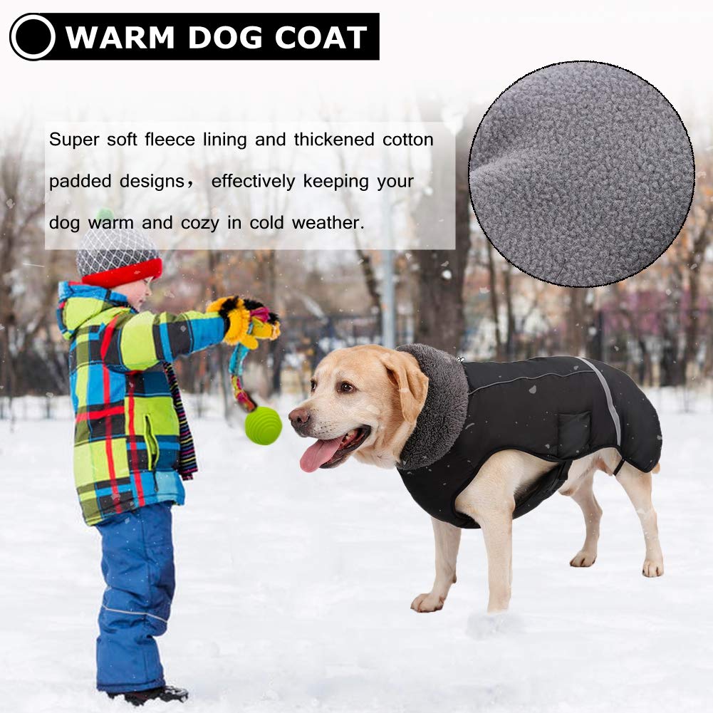 QBLEEV Waterproof Winter Dog Coat, Reflective Turtleneck Fleece Jacket for Medium Black Dogs