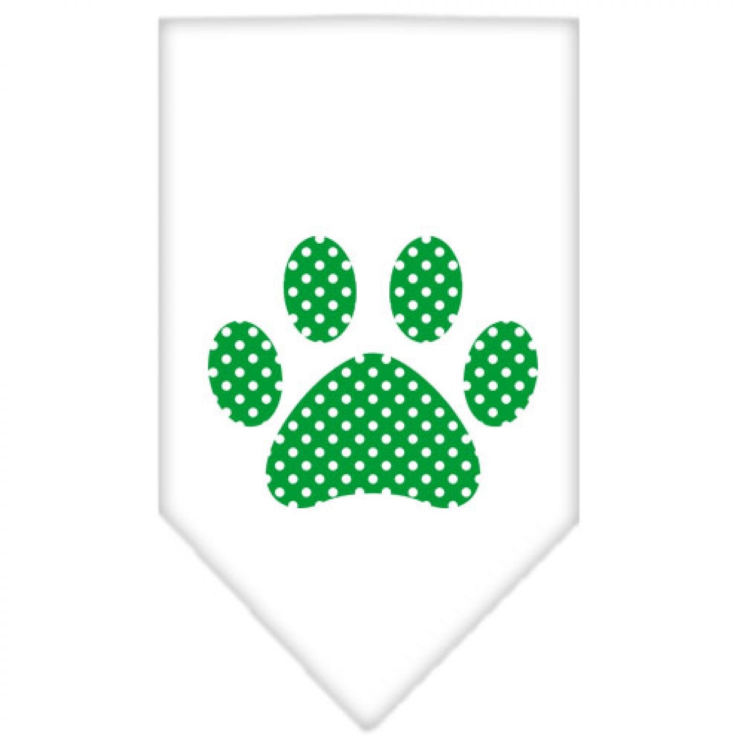 Pet and Dog Bandana Screen Printed, &quot;Green Swiss Dot Paw&quot; White Small