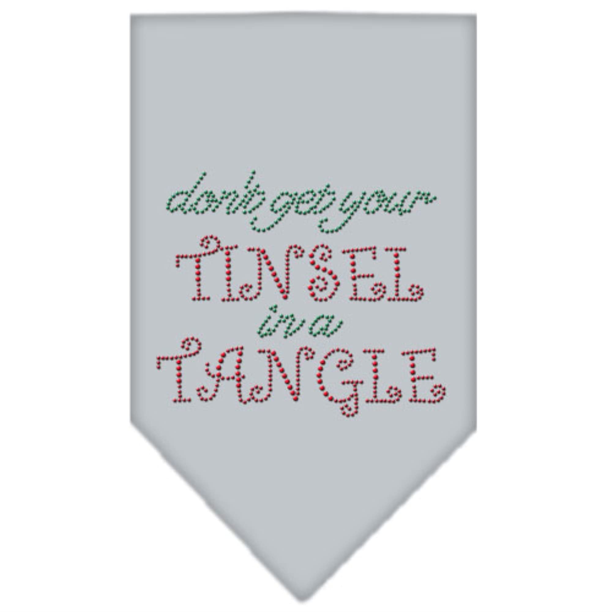 Christmas Pet and Dog Bandana Rhinestone, "Don't Get Your Tinsel In A Tangle" Grey Large
