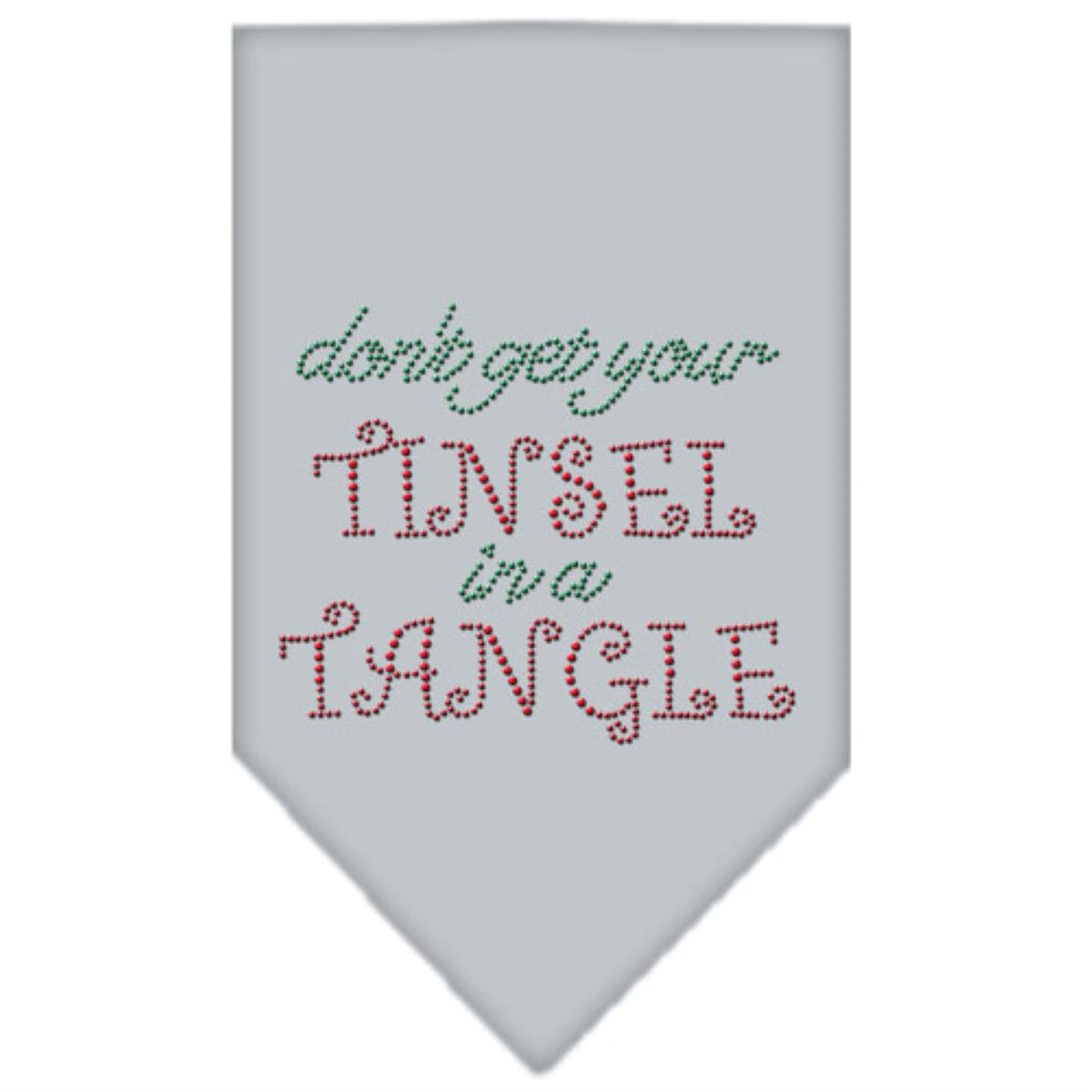 Christmas Pet and Dog Bandana Rhinestone, &quot;Don't Get Your Tinsel In A Tangle&quot; Grey Large