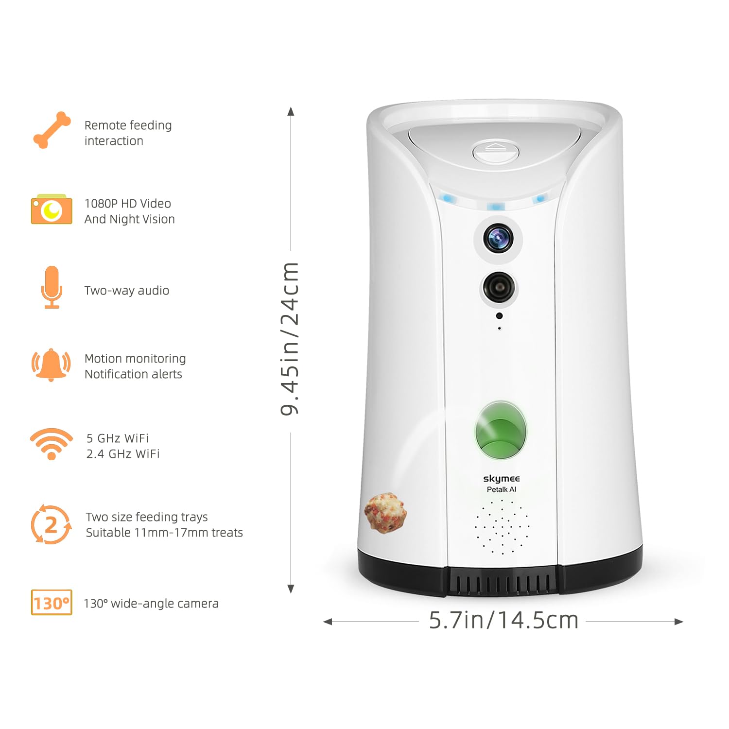 Skymee Petalk Ai Dog Camera Automatic Treat Dispenser, 5G&2.4G Wifi Hd Pet Camera, Remote Treat Tossing