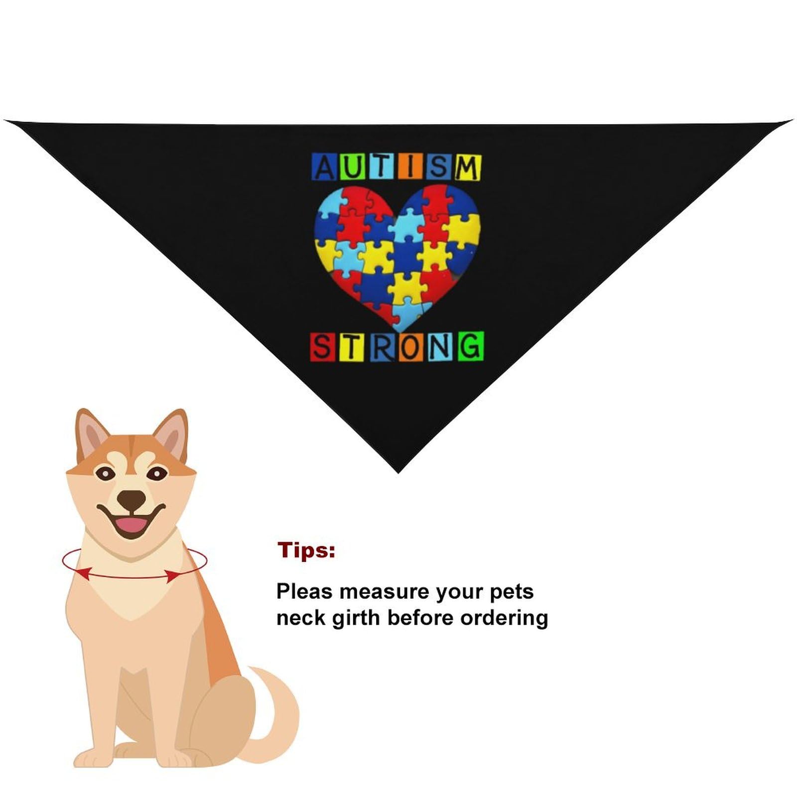Dog Bandanas Autism Strong Heart Puzzle Piece Awareness (2) Puppy Pet V-Neck Bibs Scarf Triangle Adjustable Kerchief Accessories