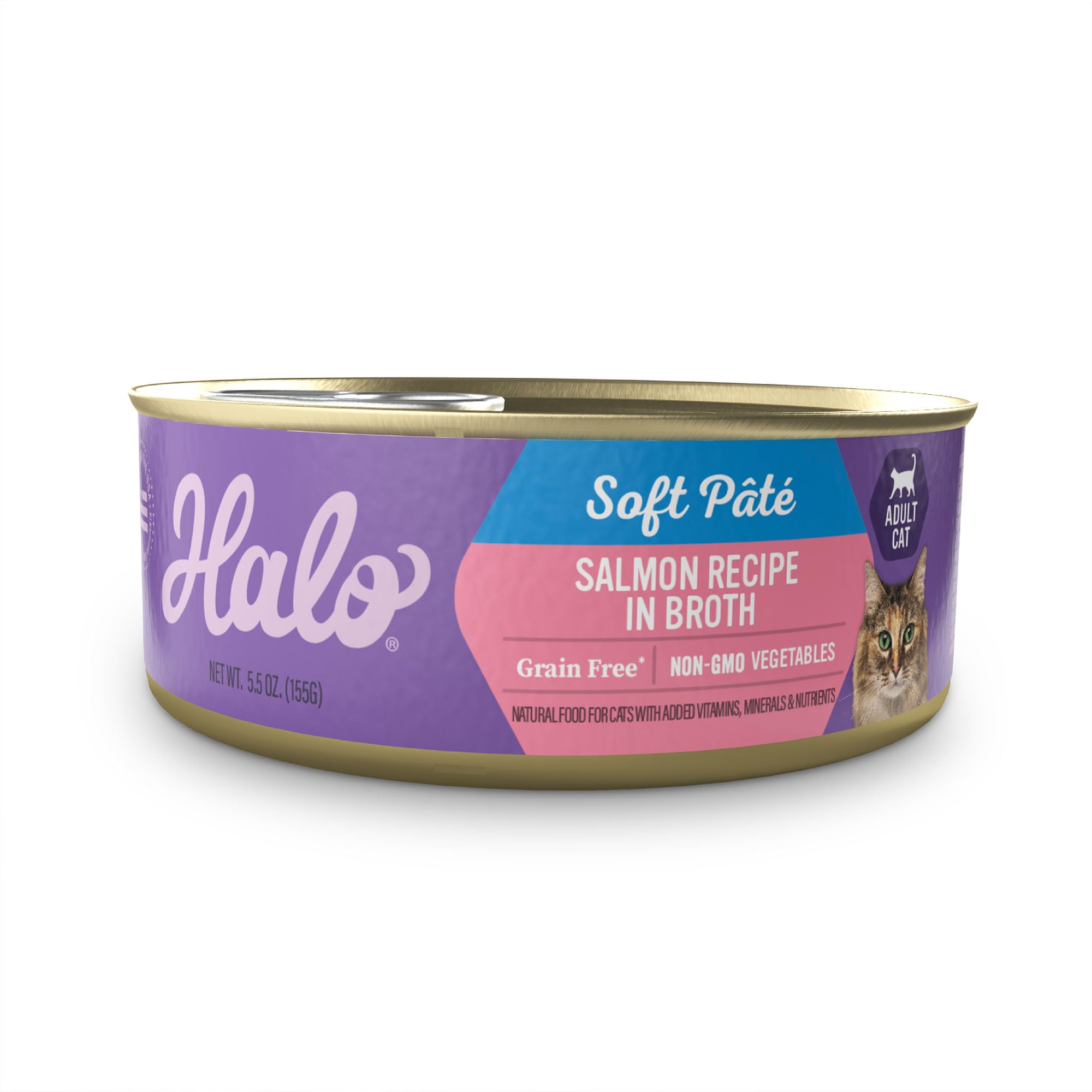 Halo Wet Cat Food Whole Salmon Stew Recipe, Grain Free Wet Cat Pate, Canned Cat Food for Extra Hydration, 5.5 Oz Can (Pack of 12