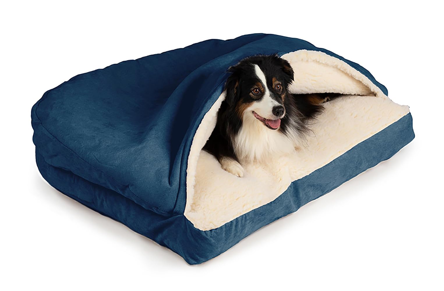 Snoozer Pet Products Luxury Rectangle Cozy Cave Dog Bed With Microsuede, Medium, Sapphire