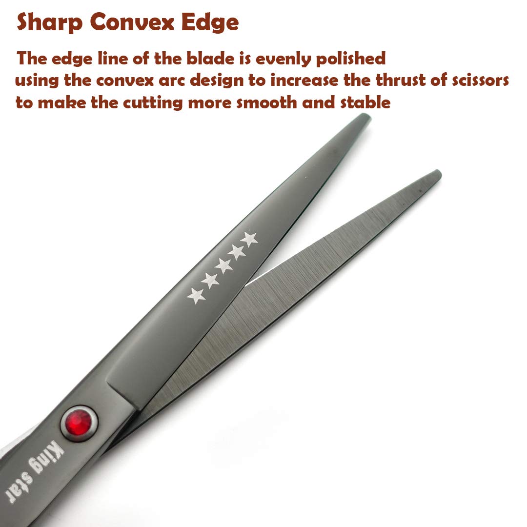 7.0In Titanium Professional Dog Grooming Scissors Set,Straight & Thinning & Curved Scissors 4Pcs Set For Dog Grooming Bright Bla