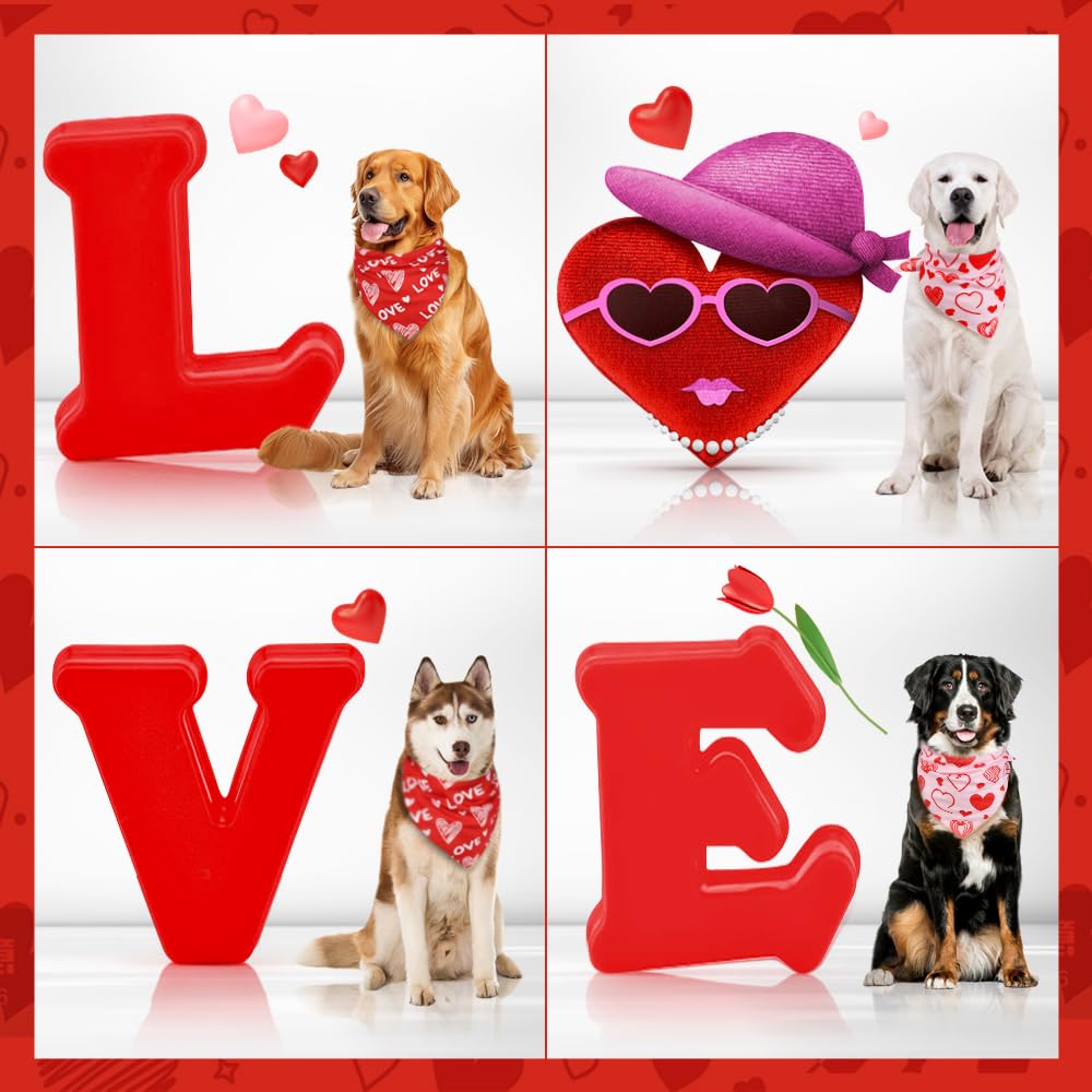 Vivifying Valentine'S Day Dog Bandanas - 2 Pack Romantic Pet Accessories With Love Hearts, Dog Scarf For Spoiling Your Pooch On