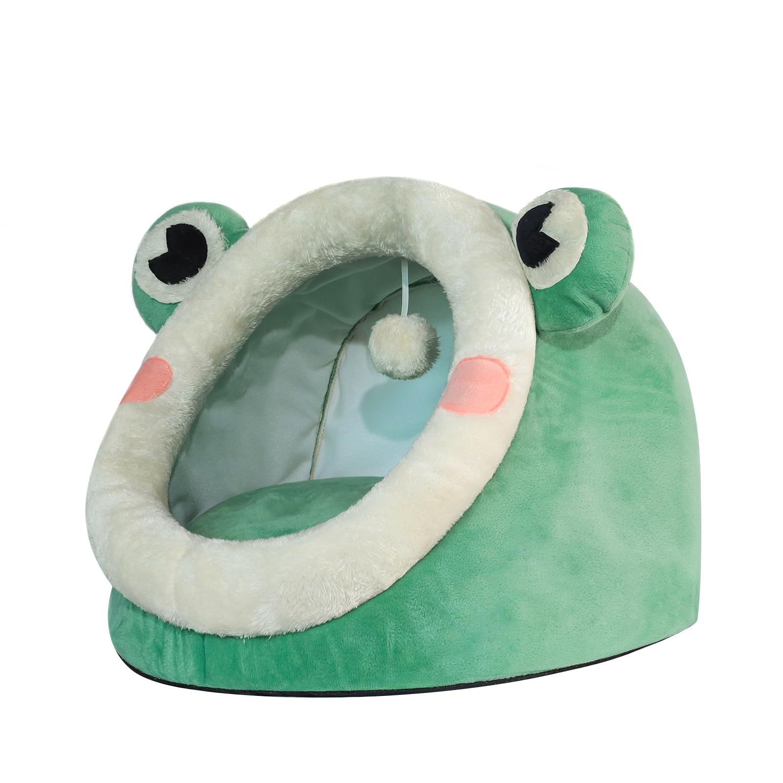 Jiupety Cute Cat Bed, Indoor Lovely Velvet Igloo For Cat, Warm Cave Sleeping Nest Bed For Puppy And Kitten, Green Frog, S