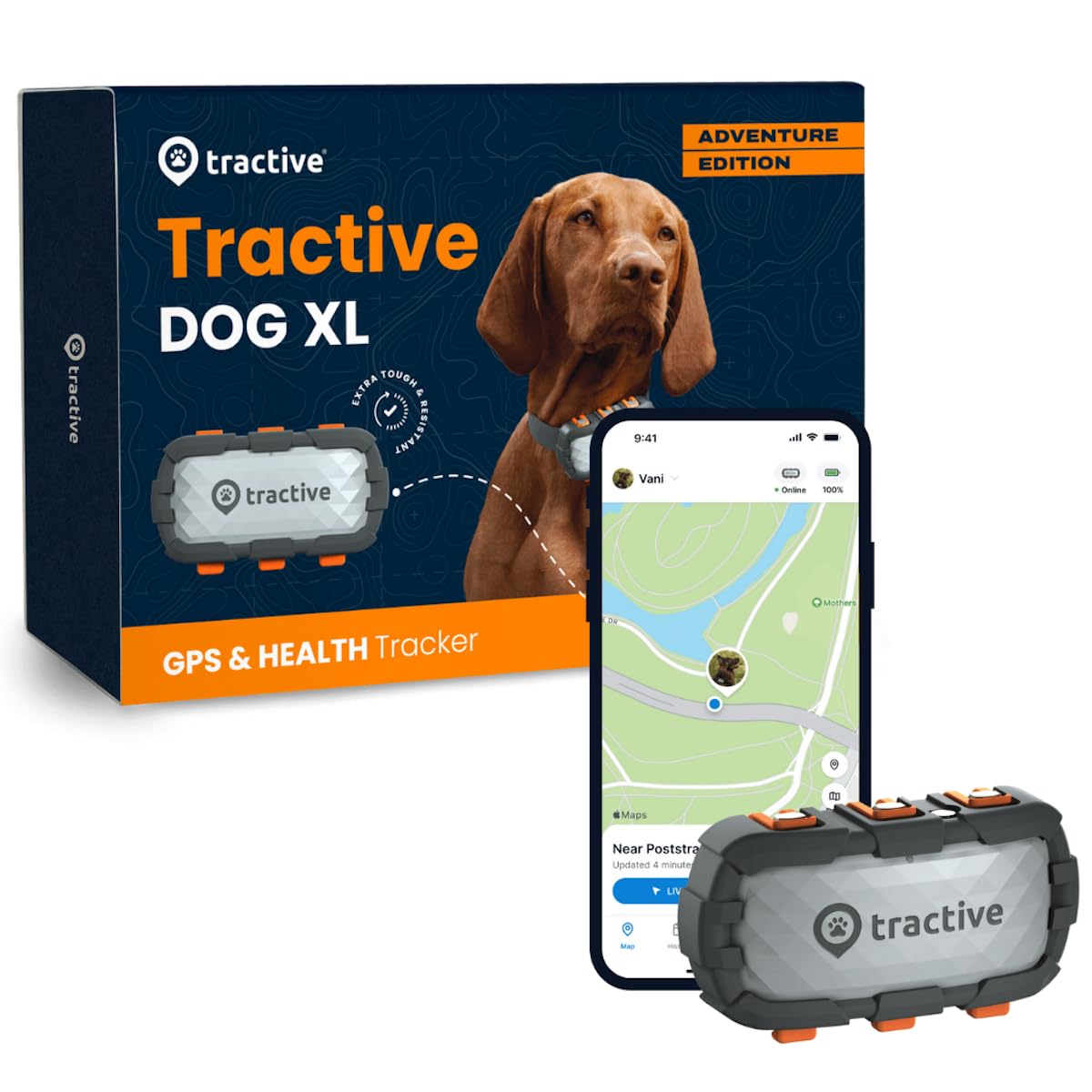 Tractive XL GPS Dog Tracker (50 lbs+) | Real-time Pet Location Tracker | Health & Wellness Alerts | Virtual Fence for Dogs | Dog