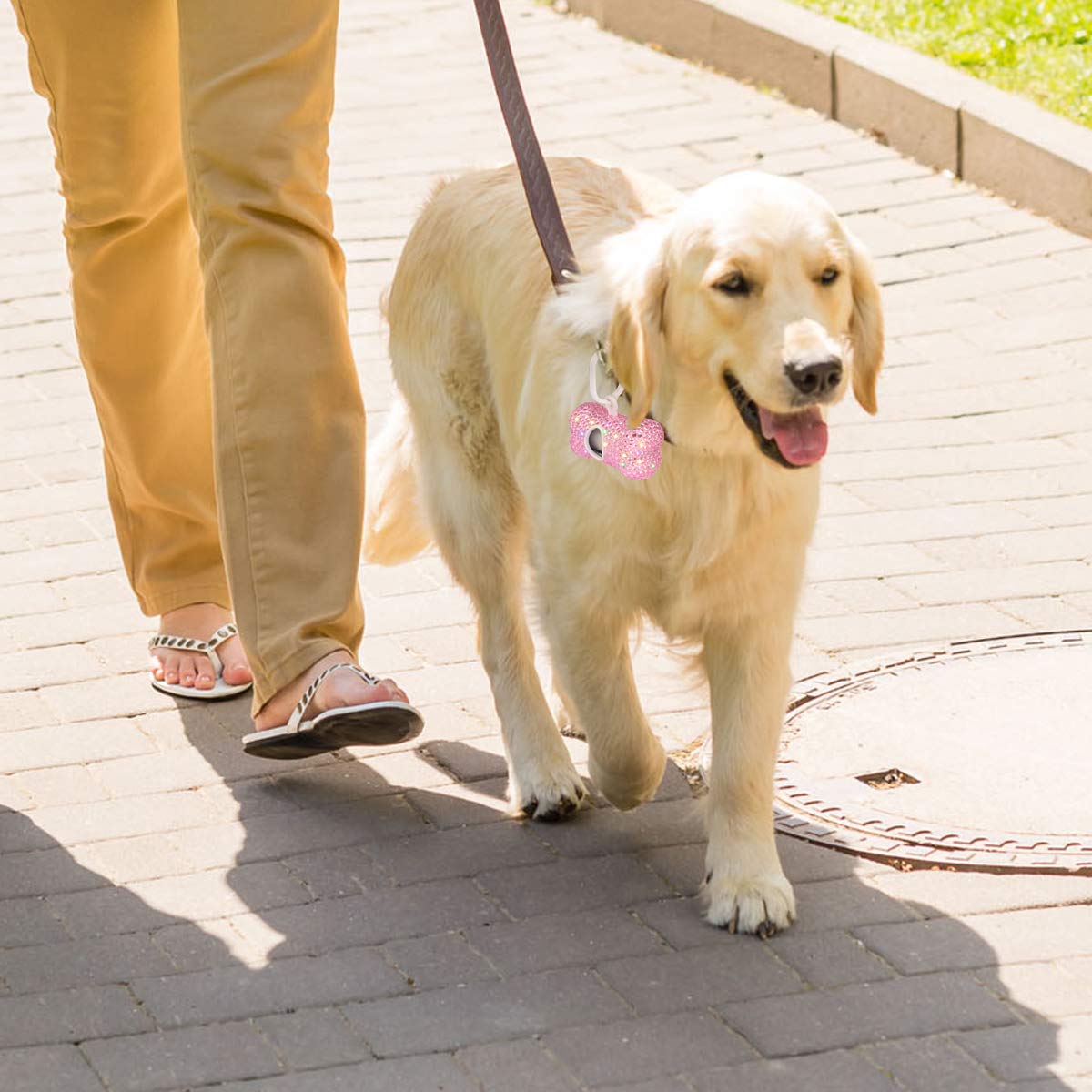 Soleebee Bling Crystal Bone Shaped Pet Waste Bag Dispenser With 1 Roll Waste Bags (Pink)