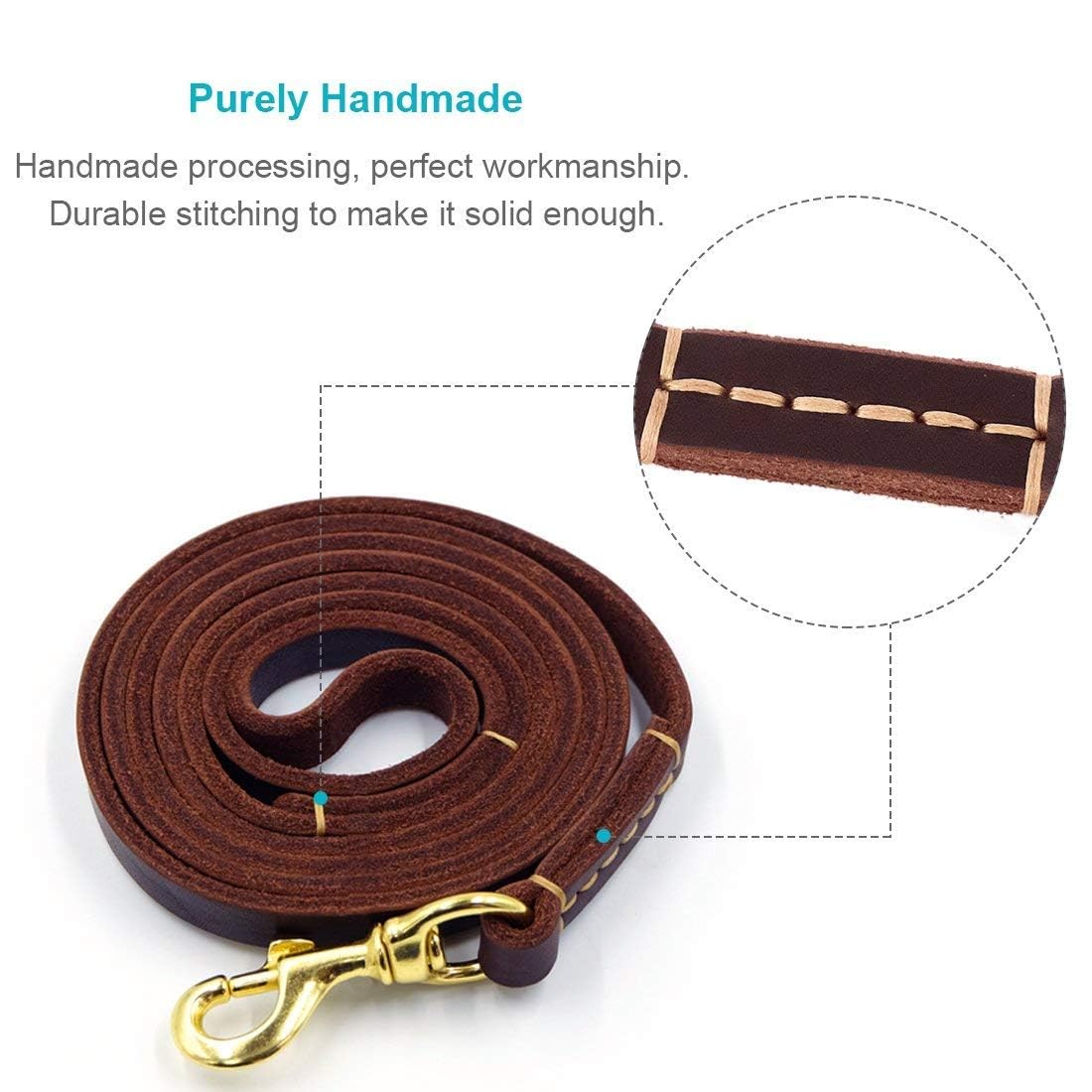 FAIRWIN Genuine 5Ft Leather Dog Leash Leads Rope for Large/Medium/Small Dogs Training/Walking (S - 5 ft x 3/8 inch, Reddish Brow