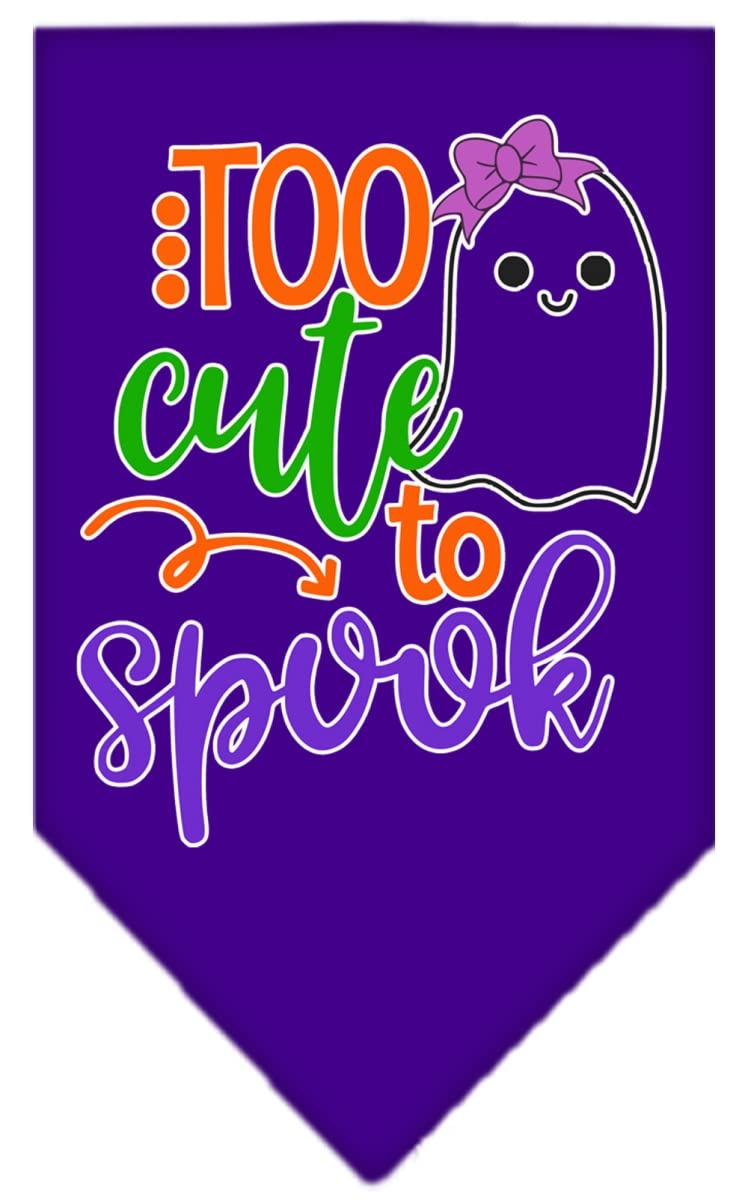 Halloween Pet and Dog Bandana Screen Printed, &quot;Too Cute To Spook - Girly Ghost&quot; Purple Large