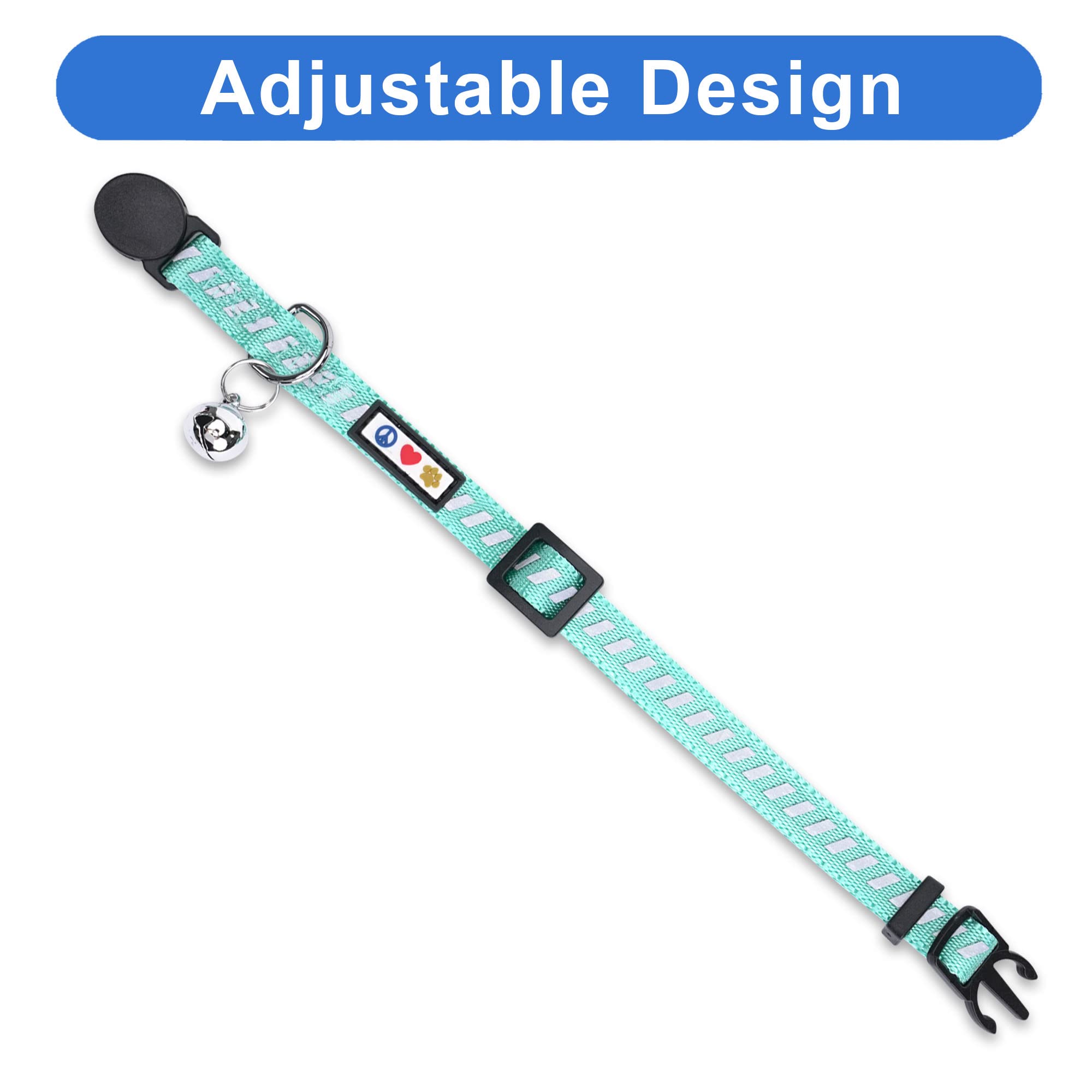Pawtitas Personalized Cat Collar With Breakaway Safety Release Buckle Adjustable Length | Cat Collar With Custom Embroidered For Your Pet'S Name And Phone Number | Teal Cat Collar With Removable Bell