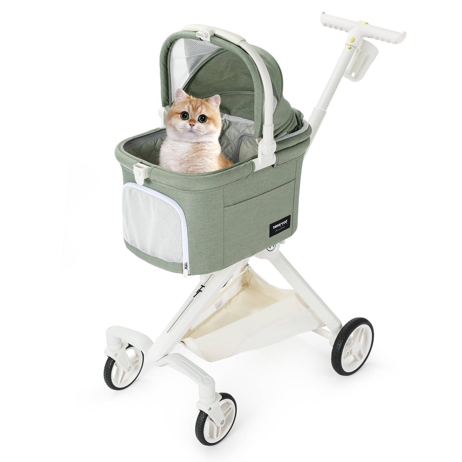 Beberoad Pets TT Lightweight Pet Stroller for Small Dogs & Cats - 4-Way Installation Carrier, One-Hand Fold, 180 Canopy Cover & 