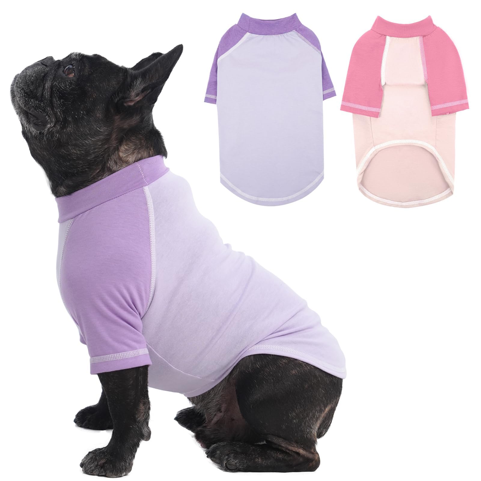2 Pack Dog Raglan-Sleeve Shirts, Pinkpurple, Large Size Pet Tshirt For Medium Dogs Male, Wide & Comfortable Summer Pet Apparel F