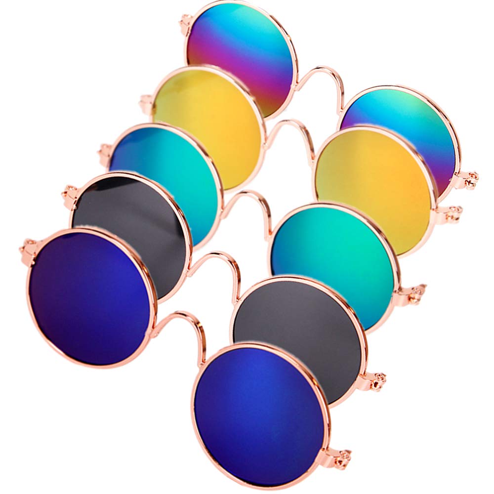 Dplus Cool Stylish And Funny Cute Pet Sunglasses - Glasses Set Of 5 - Classic Retro Circular Metal Prince Sunglasses For Cat,Chihuahua Or Small Dogs (With Tie)