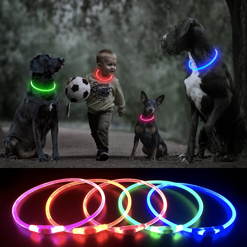 Higo Led Dog Collar, Usb Rechargeable Light Up Dog Collars, Tpu Cuttable Light Dog Necklace Glow In The Dark (Pink)
