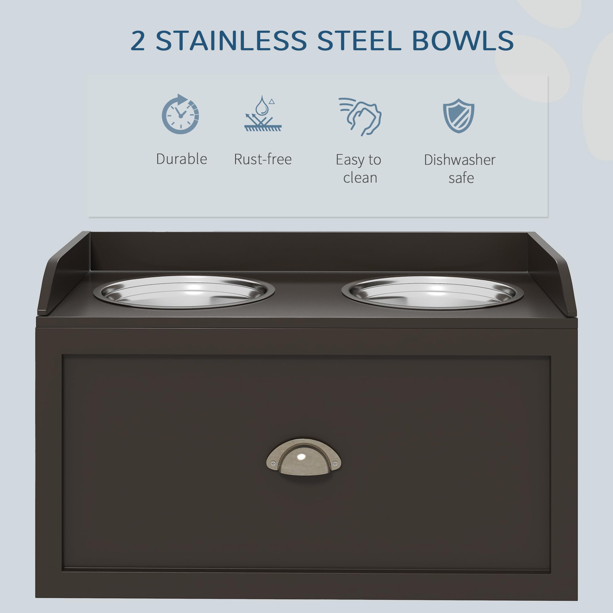 PawHut Dog Feeding Station with Storage Drawer, Dog Food Storage Cabinet with 2 Removable Elevated Dog Bowls for Large Sized Dog