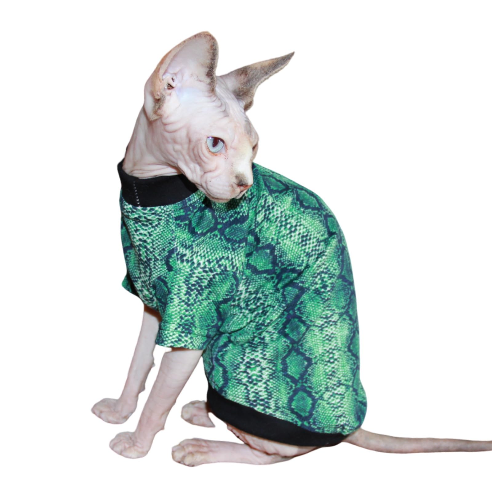 Sphynx Cat Clothes Vest Hairless Cat T-Shirts Pet Kitten Clothes Kitten Shirts Vest Cats & Small Dogs Apparel (Snake Round Neck,