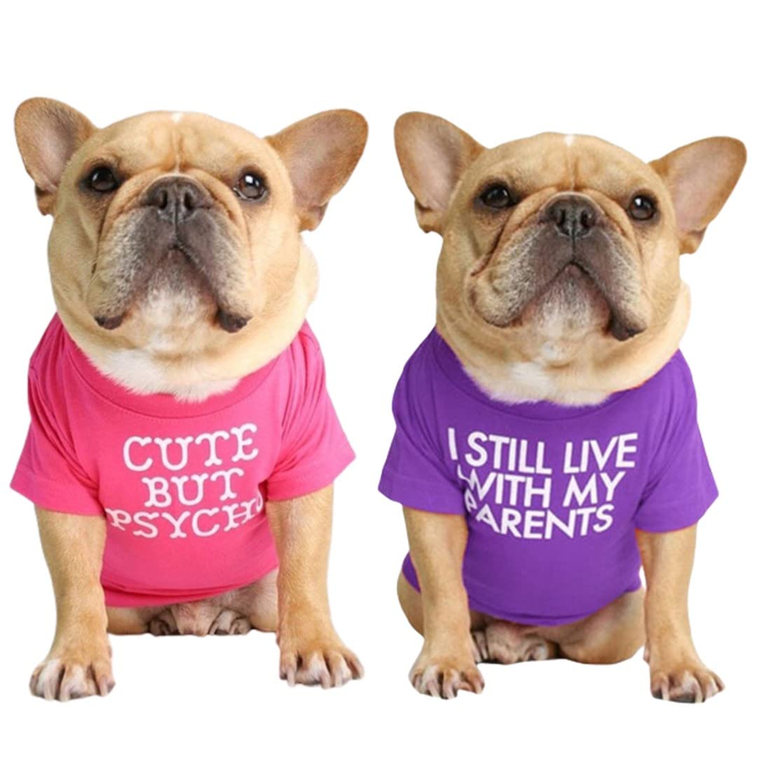 Kutkut Combo Of 2 Pet Dog Breathable Stretchy Round Neck T-Shirt | Small Dog Summer Soft Cotton Tshirt | French Bulldog Pug Shir