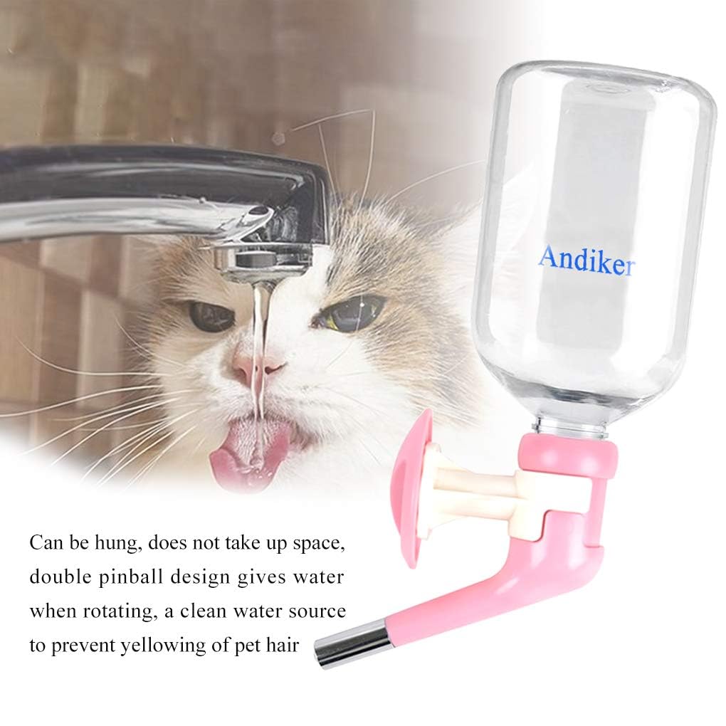 Andiker No-Drip Dog Water Dispenser Bottle-Dog Kennel Cage Water Dispenser Water Drinker Kettle For Pets Can Be Raised And Lowered Drinking Water Feeding Cage Water Bottle For Dogs (Pink)
