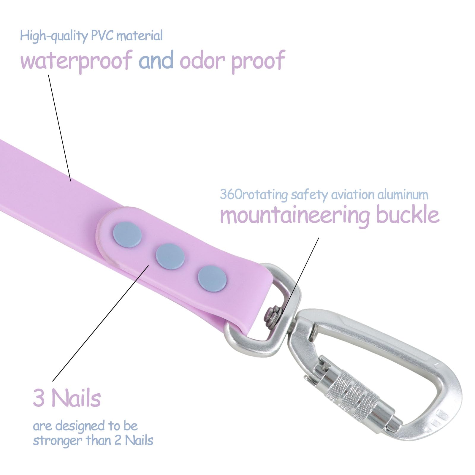 Wolfone 6Ft Safety Auto-Lock Carabiner Dog Leash Soft Handle Waterproof Cute Colored Leash For Dogs Sweet Lilac