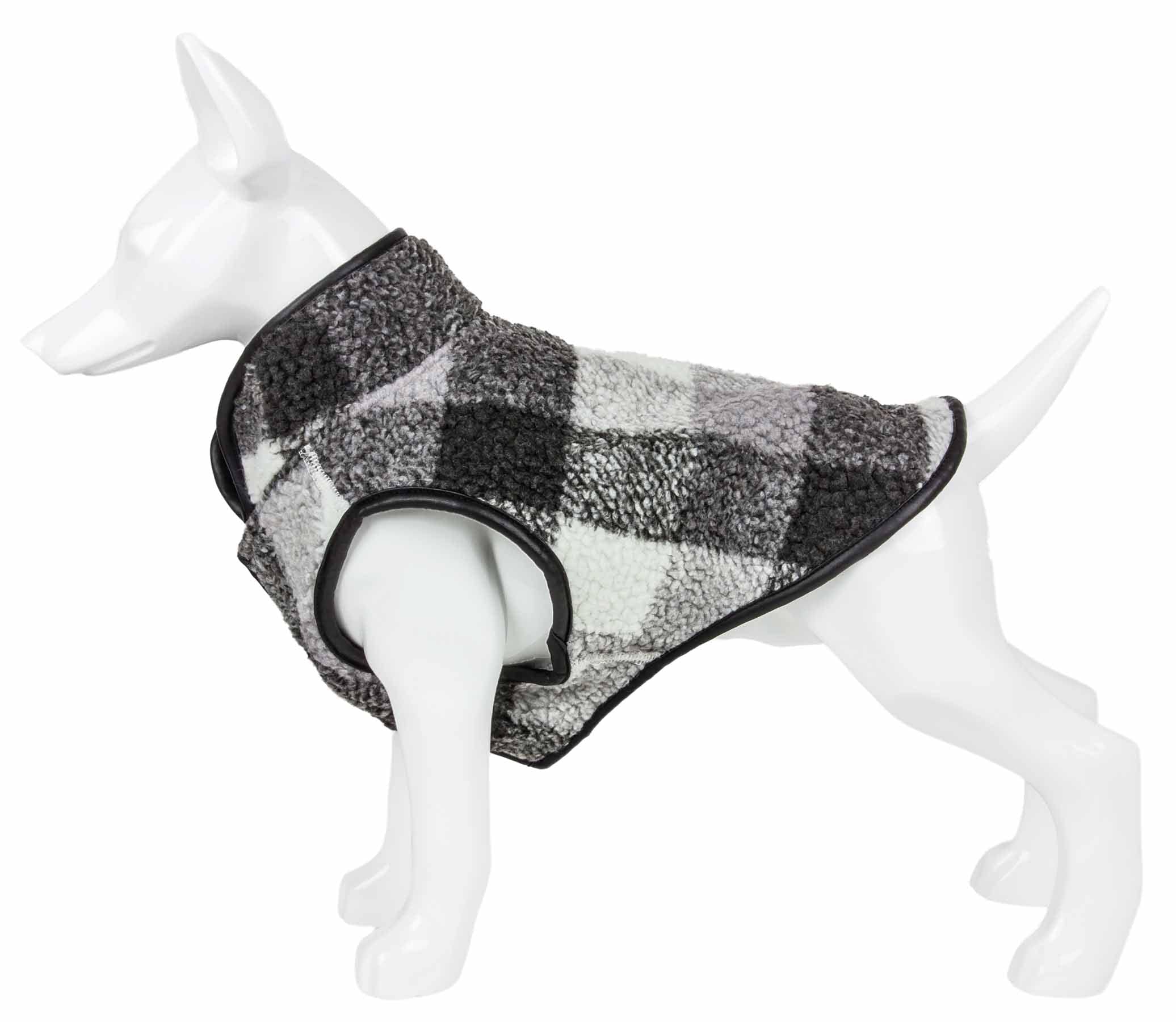 Pet Life ® 'Black Boxer' Plaid Dog Coat - Insulated Plaid Dog Jacket with Reversible Sherpa Lining - Winter Dog Coat for Small Medium Large Dogs