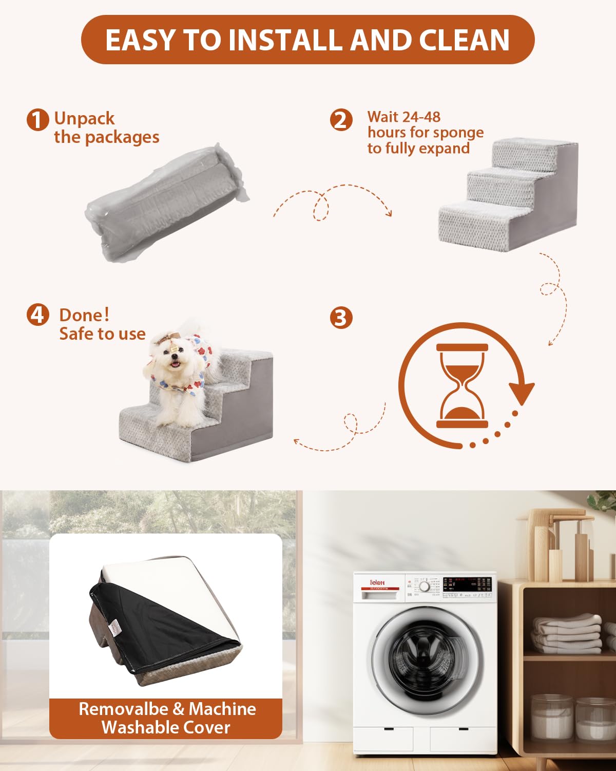 Dog Stairs For Small Dogs,17.5'' H,4-Step Dog Steps For High Bed Couch And Sofa,Pet Stairs For Dogs And Cats Climbing With Non-S