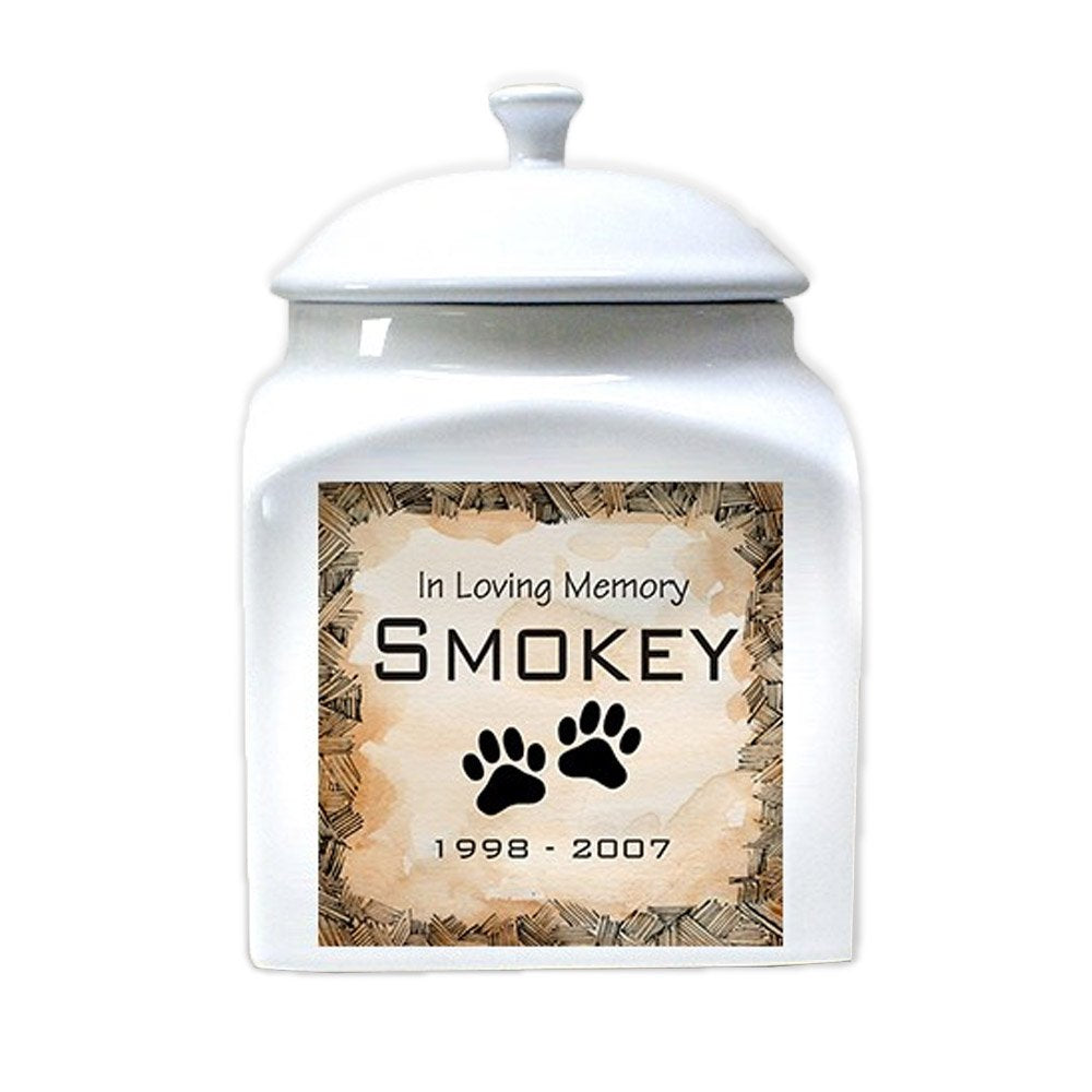 Giftsforyounow White Ceramic Personalized Pet Urn For Pets Up To 100 Lbs, 7.75 Tall And 5 Diameter - Customized Pet Urn With