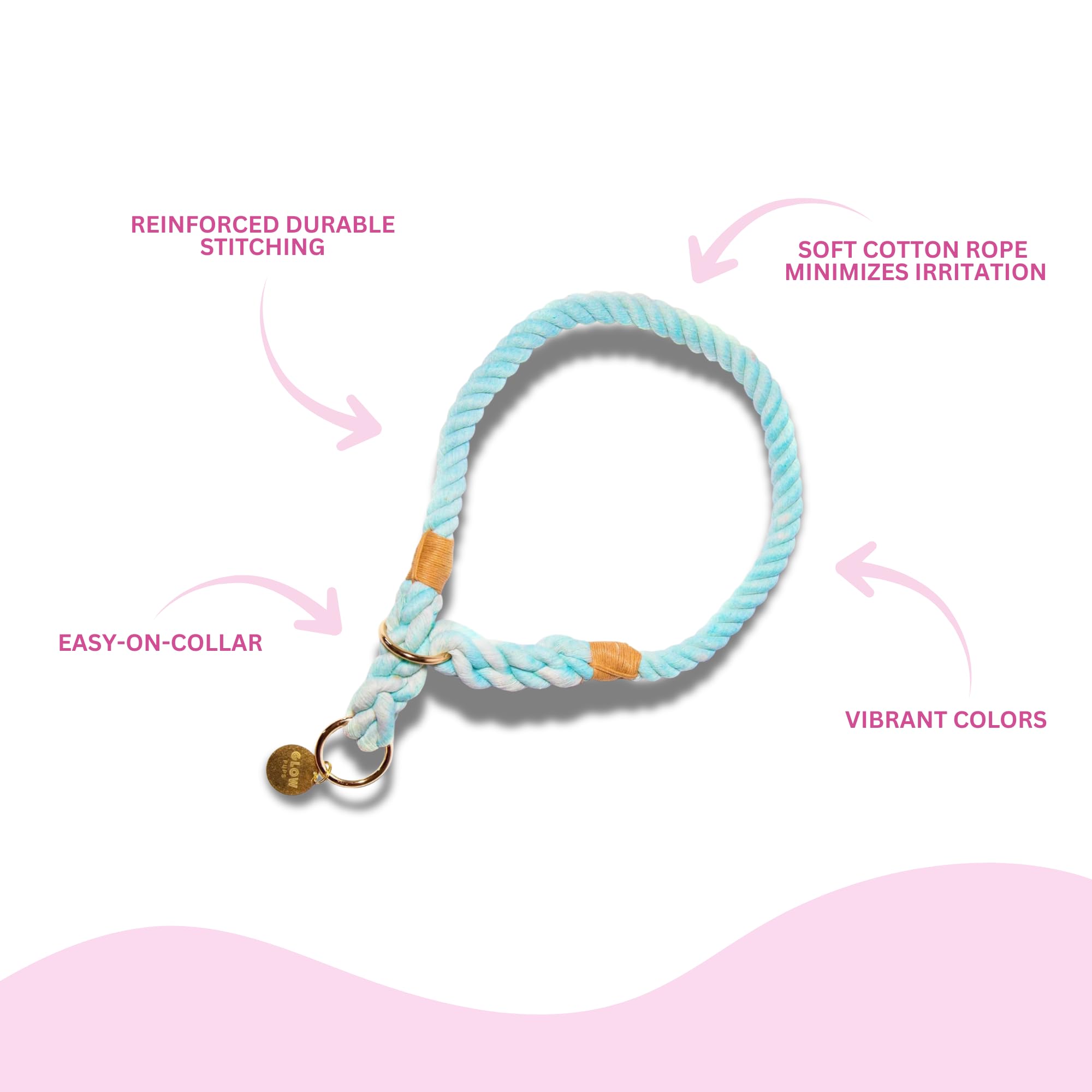 Glow Pups Rope Dog Collar, Ombre Slip Collar For Training, Durable Twisted Rope Construction, Adjustable Fit For Medium Dogs, Li