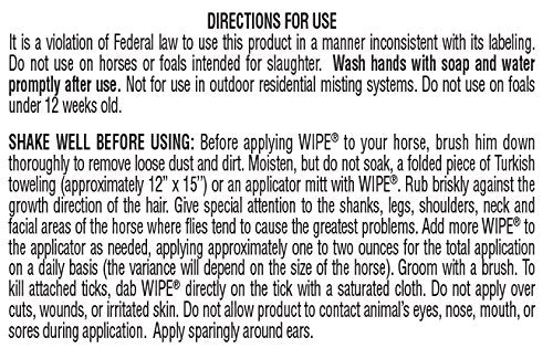 Farnam Wipe Original Formula Fly and Tick Protectant for Horses, 32 Fl Oz Ready-to-Use, Effective Pest Control Solution