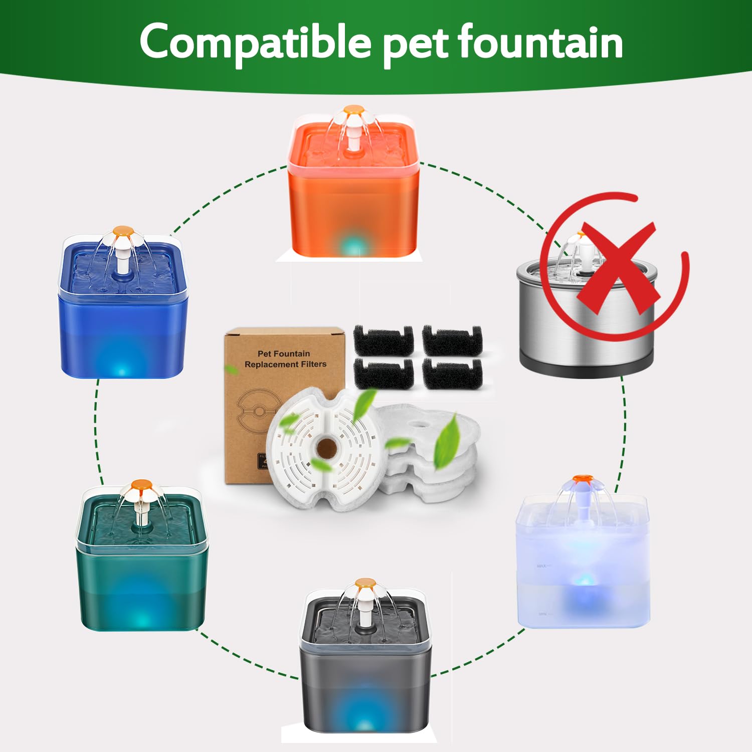 Cat Water Fountain Filter, Multiple Filtration Pet Water Fountain Replacement Filter,4 Cotton Activated Carbon Cat Fountain Filt